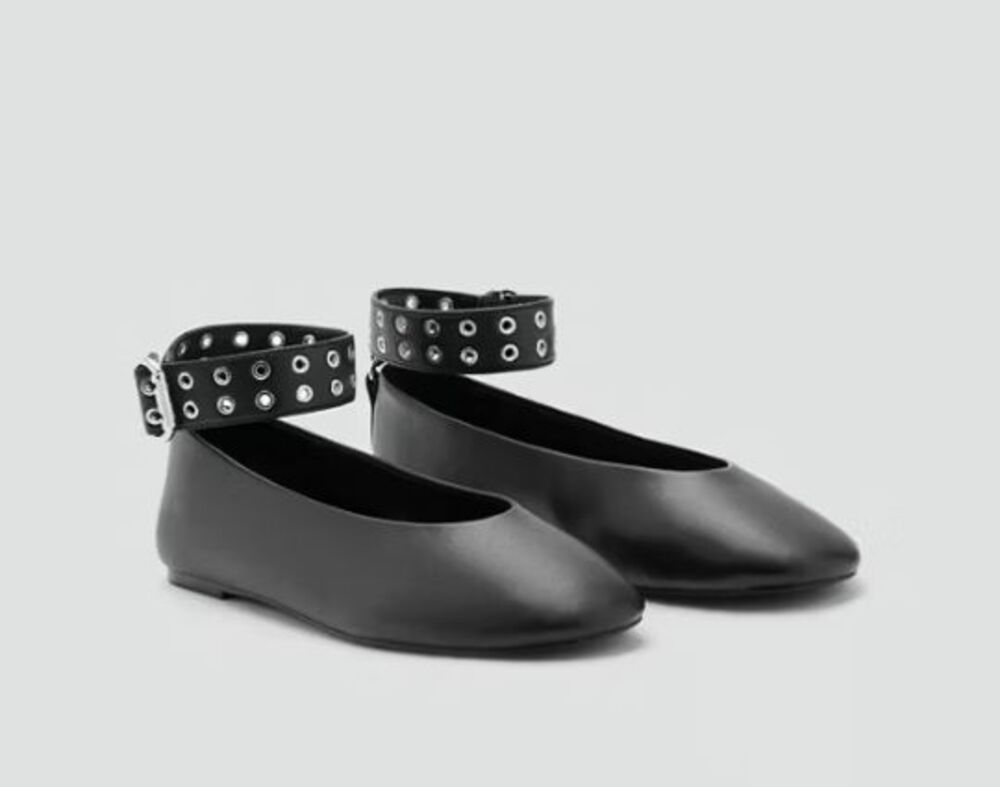 MNG by Mango Ballet Flats Eyelet Ankle Strap Leather Effect 37 NEW